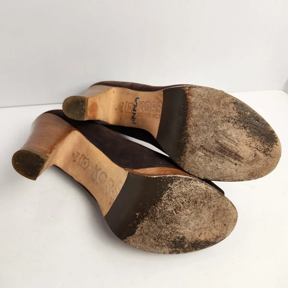 Michael Kors Women's Open Toe Brown Suede High Heel Pumps‎ Size 7.5M